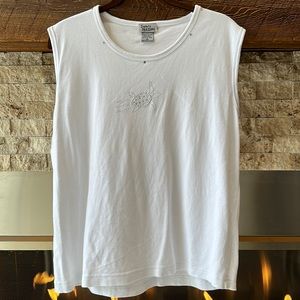 Isaac’s Design White & Silver Rhinestone Turtle Tank Size XL